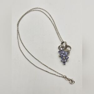 925 STERLING SILVER NECKLACE 18" W/ PURPLE GRAPE CLUSTER PENDANT